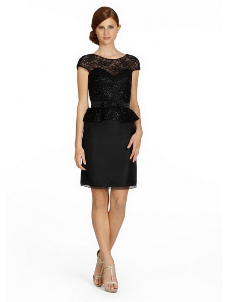 Carolina Chantilly Lace And Black Cocktail Length Bridesmaid Dress